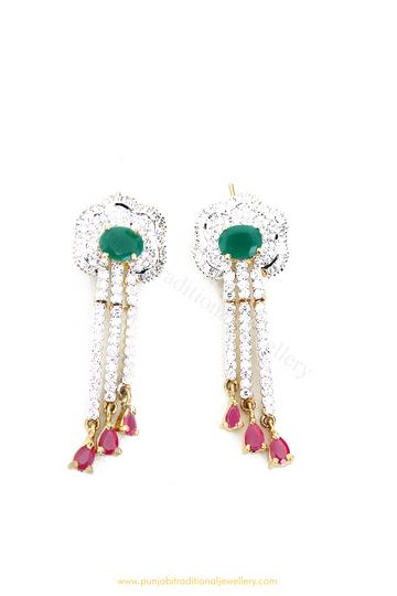 Gold Finished Rubby Emerald AD Earrings By PTJ